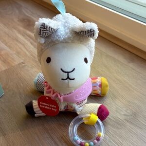 Skip Hop Cream Lamb Teether Toy with Pink and Multicolor Accents